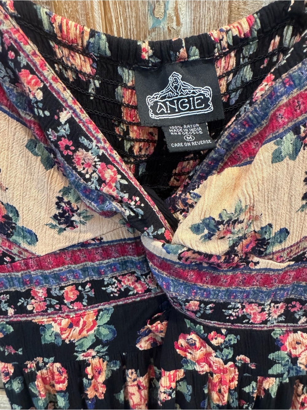 Angie Black Romantic Boho Prairie Western Dress with Pink Floral Print Summer - Picture 5 of 9